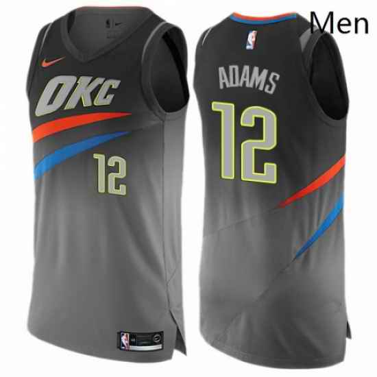 Mens Nike Oklahoma City Thunder 12 Steven Adams Authentic Gray NBA Jersey City Edition